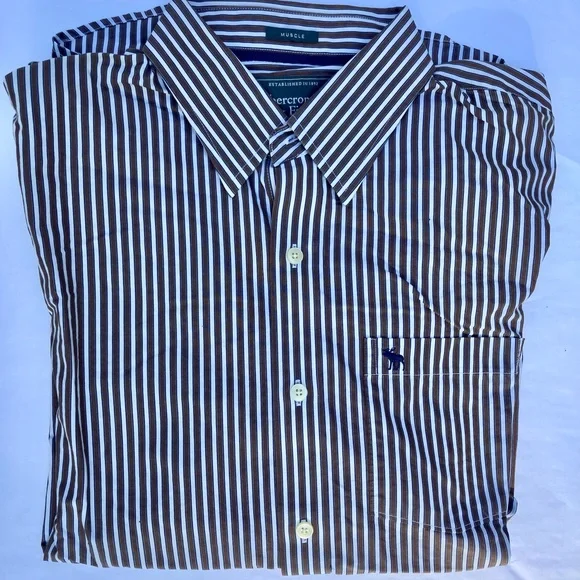 ✨ NWT Abercrombie & Fitch Muscle Fit Shirt ✨
🤍 Brown & White Vertical Stripes 🤍 - Picture 2 of 5